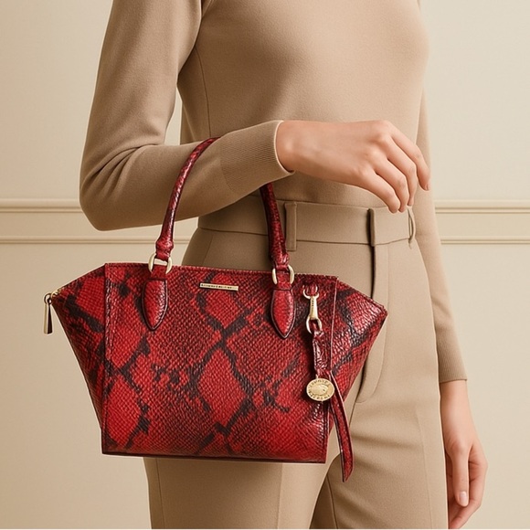 Brahmin Handbags - Brahmin Red Caroline Snake Print Small Satchel Melbourne Collection